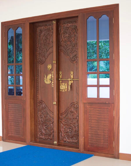 Kerala style main entrance teak wood door set